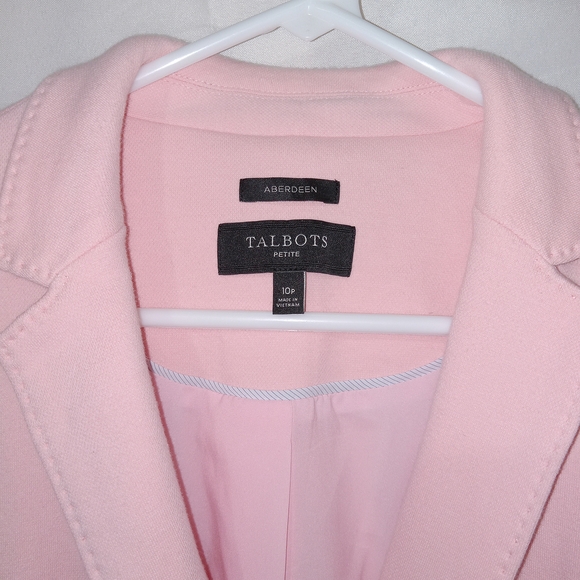 Talbots Petite Aberdeen Pique Knit Pink Lined 2-Button Blazer Size 10P - Picture 5 of 14